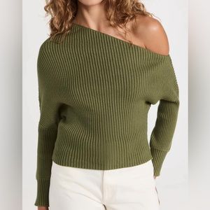 Line & Dot NWT off-the-shoulder olive sweater, L